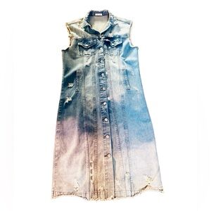 Sleeveless Light Wash Denim Dress or vest women- Blue
